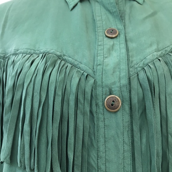 SOLD : Vintage 90s Silk Western Fringe Button Down - Picture 4 of 6
